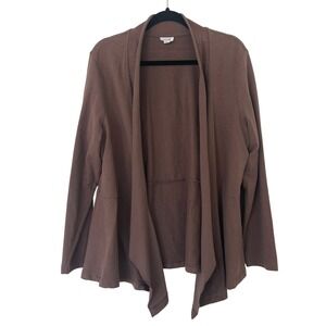 J.Jill Pure Jill Pima Cotton Brown Open Front Cardigan Waterfall Hem Size XL